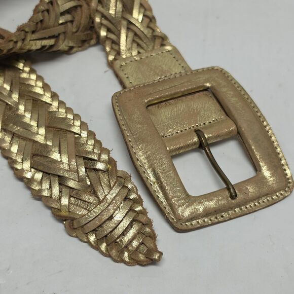 VTG Simply Vera Wang Metallic Distressed Gold Braided Woven Wide Belt XL Boho main image 7